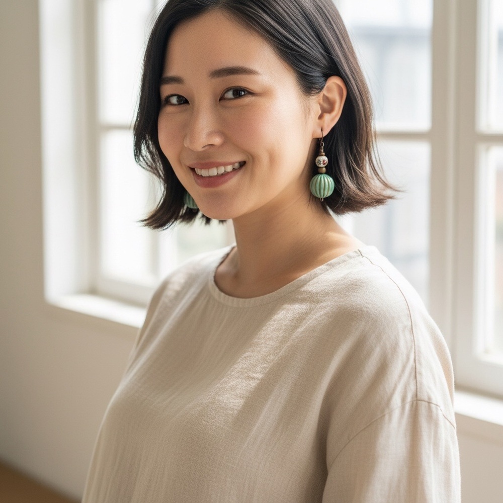 Handmade Green/Burgundy Floral/Antique Gold Beaded Dangle Earrings